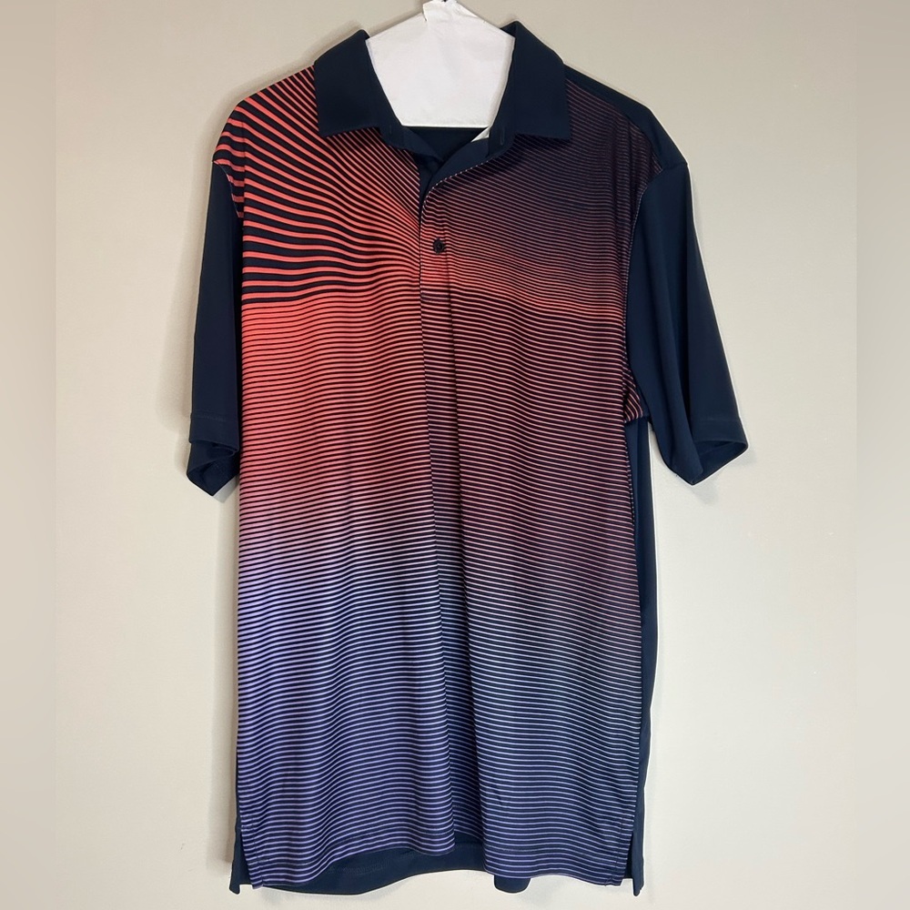 Men's Navy Polo Shirt with Red-to-Blue Gradient